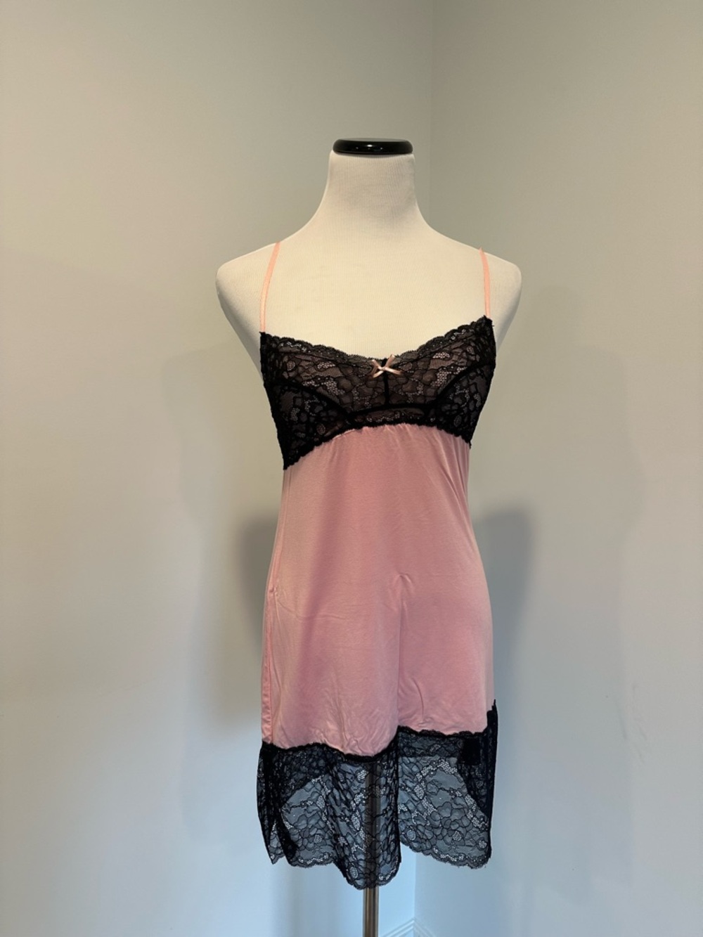 Honeydew Intimates Pink and Black Lace Trim Slip Chemise